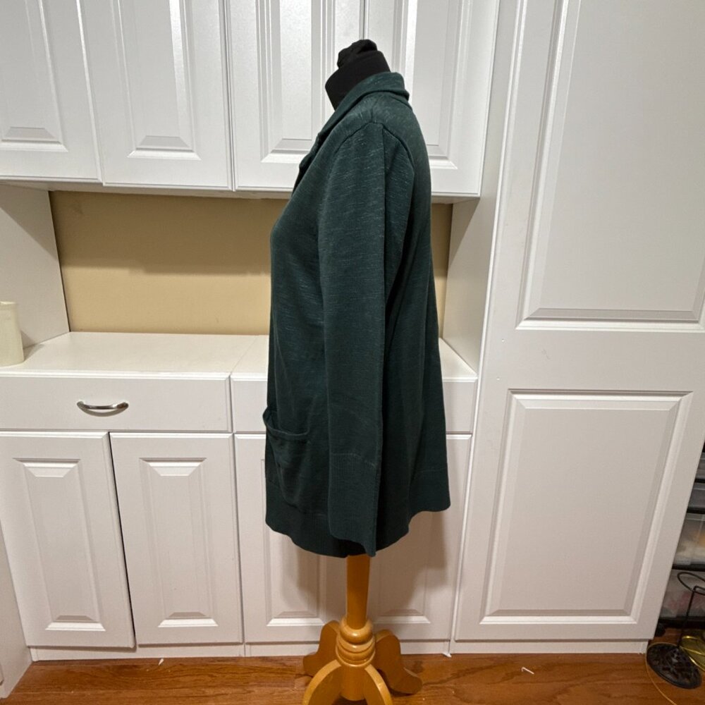 J Jill Sweater Womens M Green Knit Cardigan One Front Button Cotton Blend - Picture 2 of 11